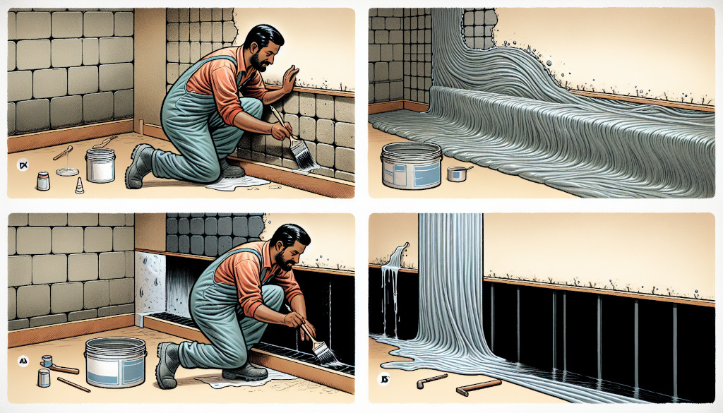 Illustration of a basement being waterproofed with tanking slurry and membrane
