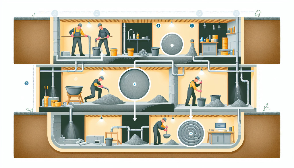 Illustration of step-by-step guide to tanking a basement